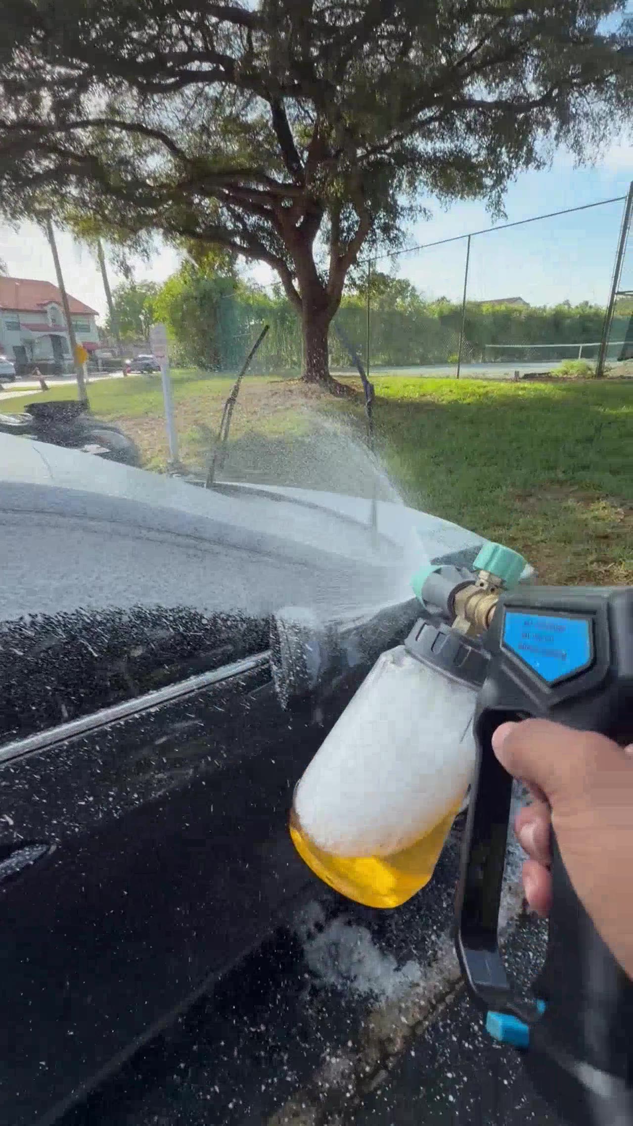 Foam cannon spray — action shot